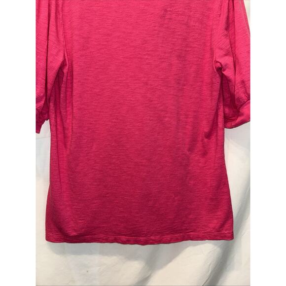 Talbots Small Pink Slub Knit Split Neck Puff Sleeve Tee Top Athleisure - Picture 12 of 12